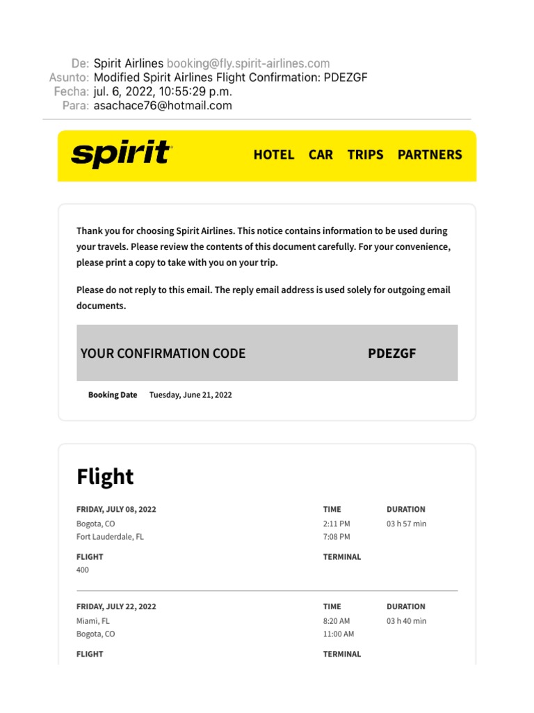 Modified Spirit Airlines Flight Confirmation PDEZGF | PDF | Baggage