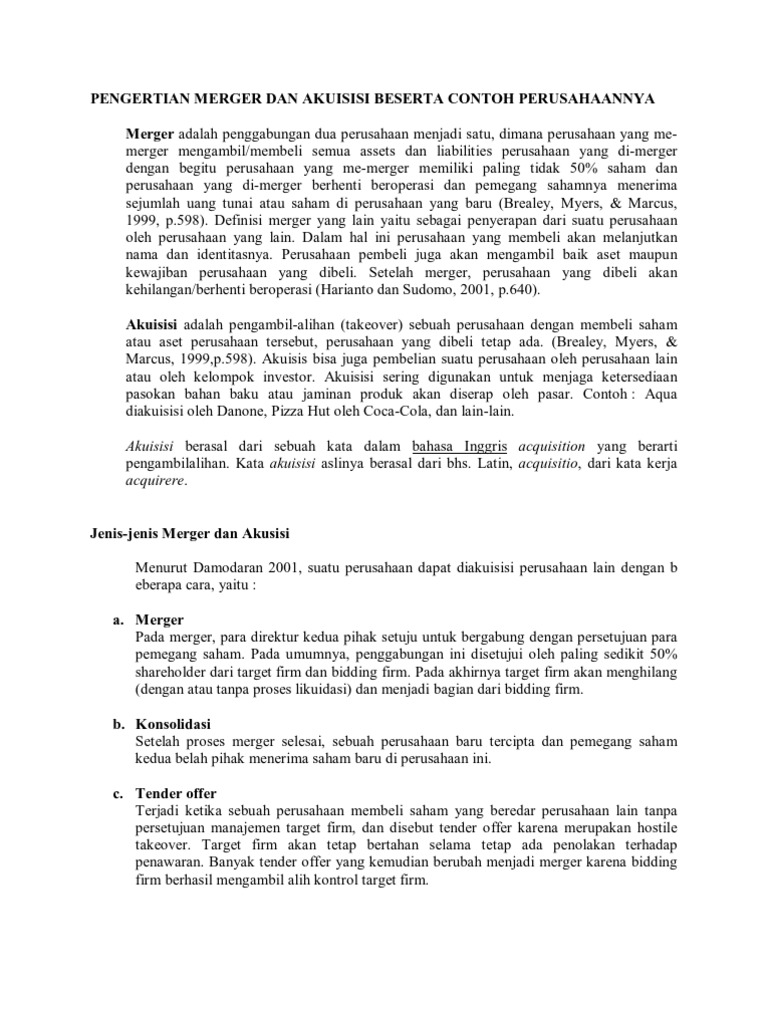 Pengertian Merger Dan Akuisisi Beserta Contoh Ya