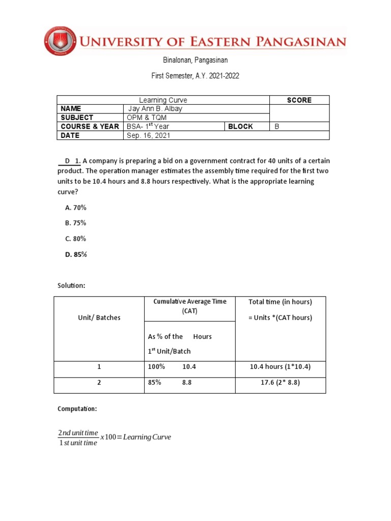 Opm Learning Curve Pdf Cognitive Science