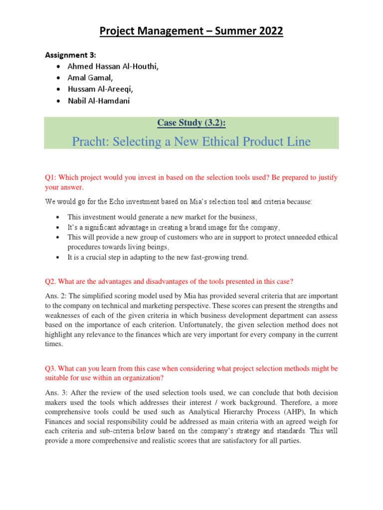Assignment (3) (3.2) Pracht - Ahmed, Amal, Hussam & Nabil | PDF
