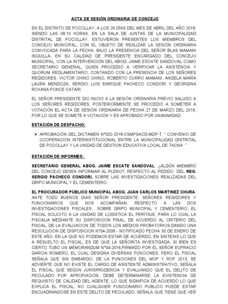 Acta De Sesión De Concejo Pdf Fiscal Gobierno Local
