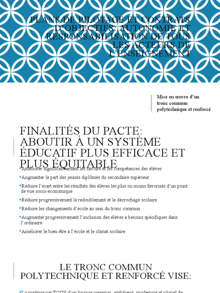 Plans de pilotage et contrats d objectifs pdf p dagogie apprentissage