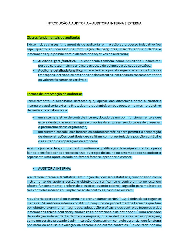 Diferenças entre Auditoria Interna e Externa | PDF | Contabilidade ...