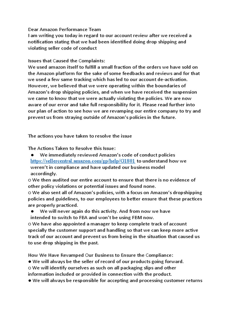 Seller Code of Conduct Appeal Download Free PDF Sales Receipt