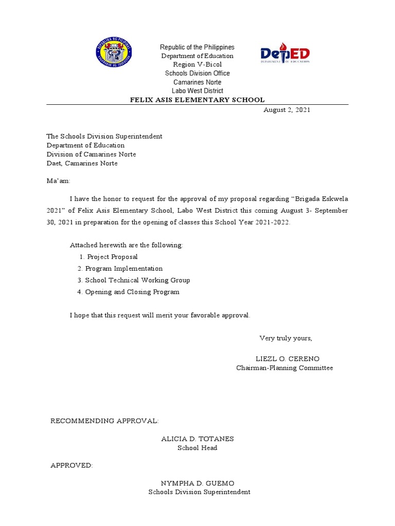 Brigada Eskwela 2021 Proposal 1 PDF