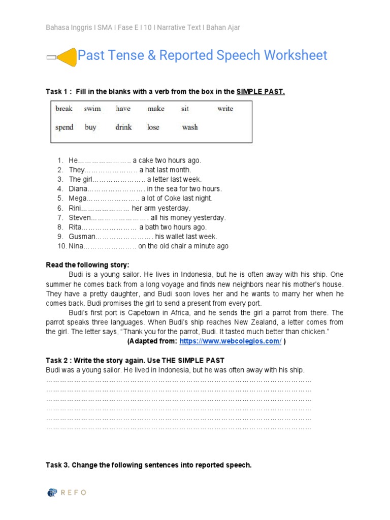 Worksheet 2 - Past Tense (Narrative Text) | PDF | Linguistics