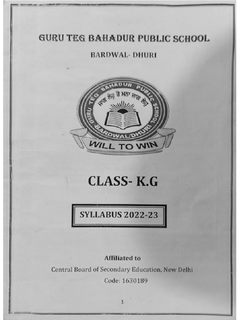 KG Syllabus PDF