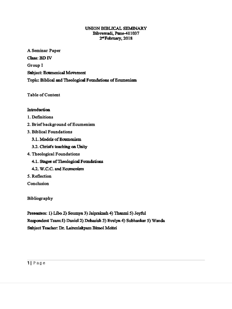 Biblical Foundations of Ecumenism | PDF | Ecumenism | Christian Church