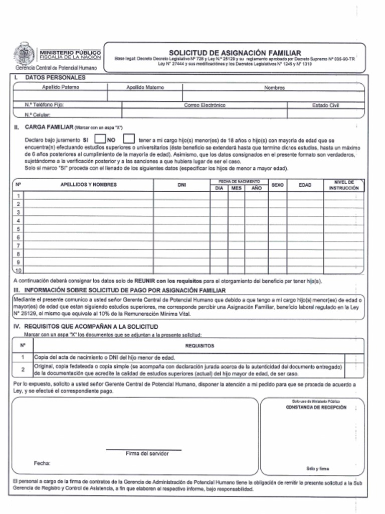 Formato Formulario Asignación de Carga Familiar DL 728 PDF