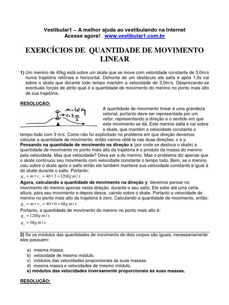 Exercícios de Quantidade de Movimento | PDF