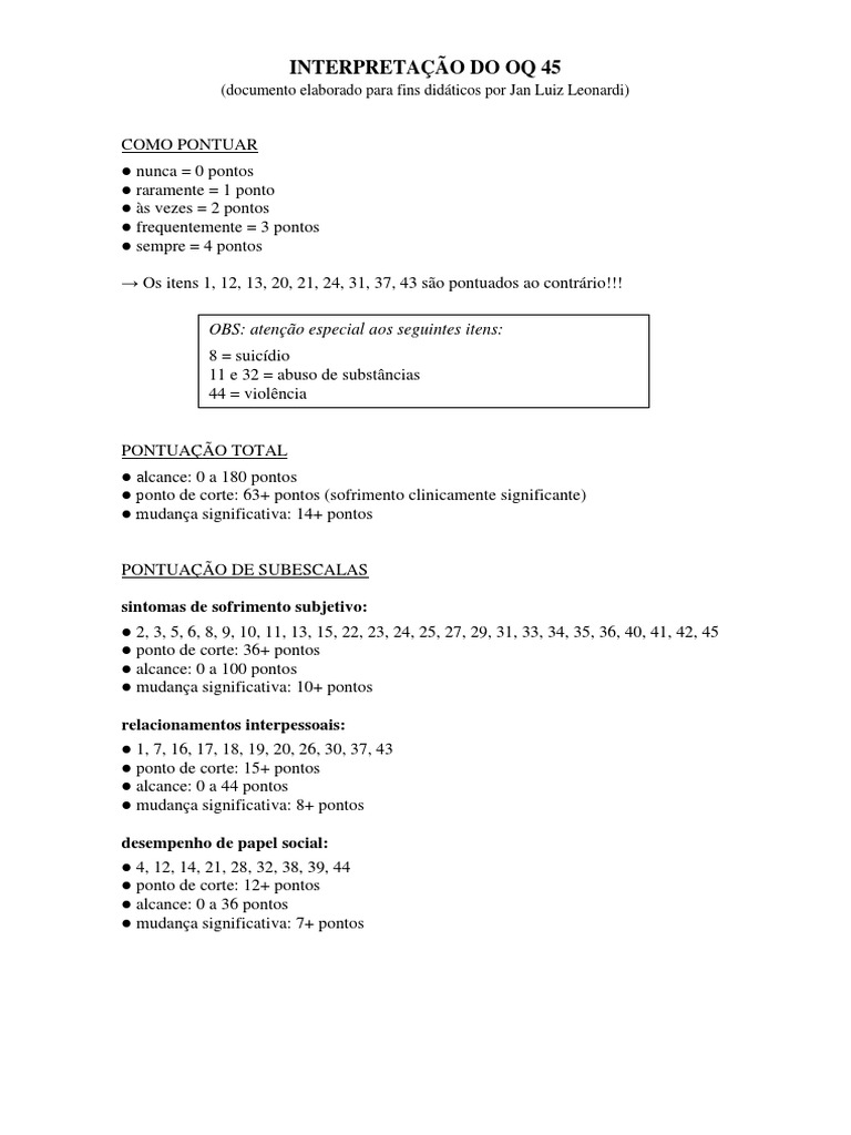 Interpretacao Do Oq 45 | PDF