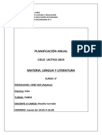 Planificación anual de Lengua y Literatura para 3er año CENS en Tandil