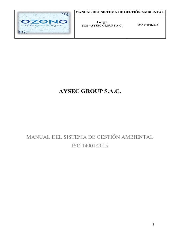 Manual de Gestión Ambiental ISO 14001:2015 | PDF | Entorno natural ...
