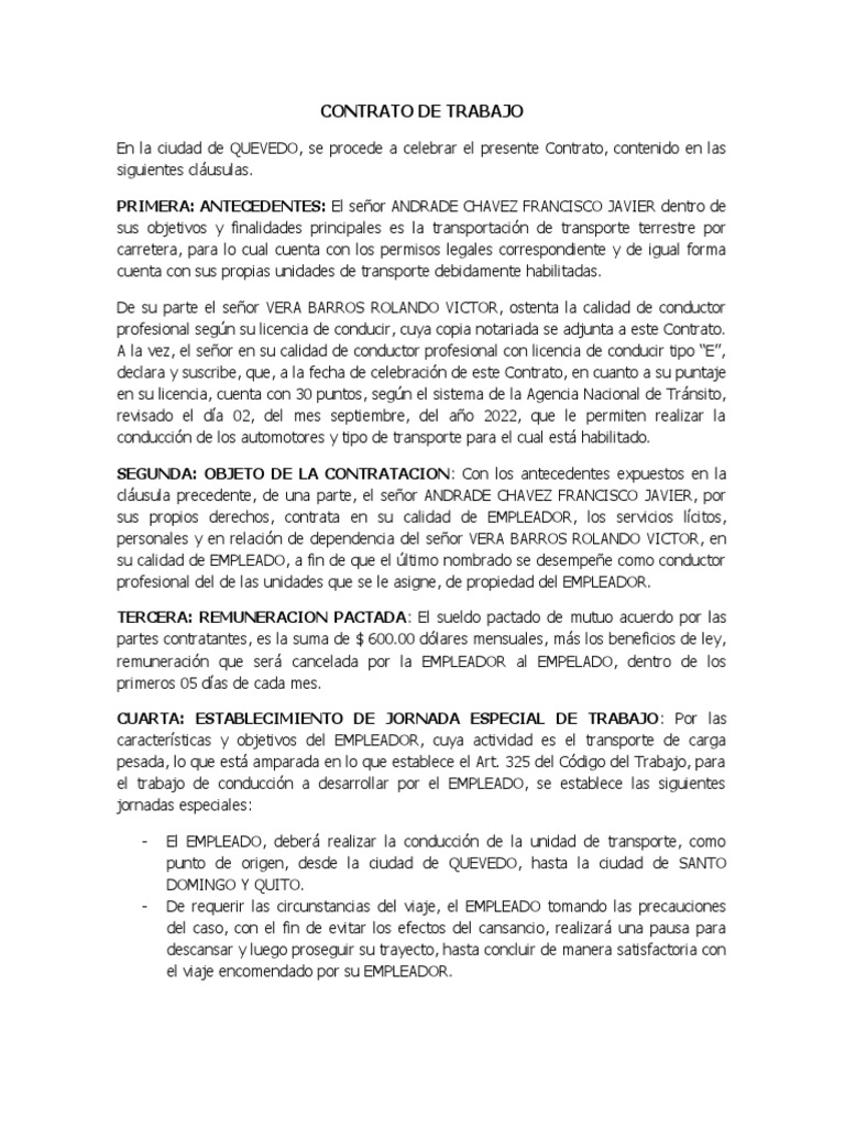Modelo Tipo Contrato Conductor 1 | PDF | Licencia de conducir