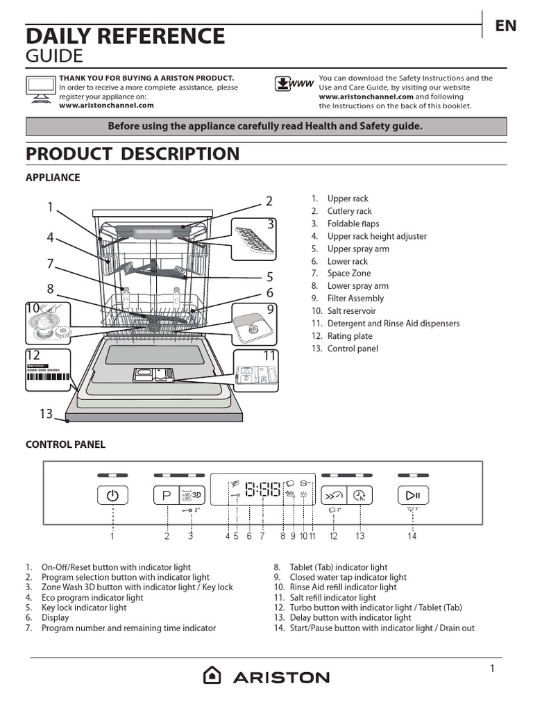 Ariston Dish Washer Manual (English) PDF Dishwasher Manufactured