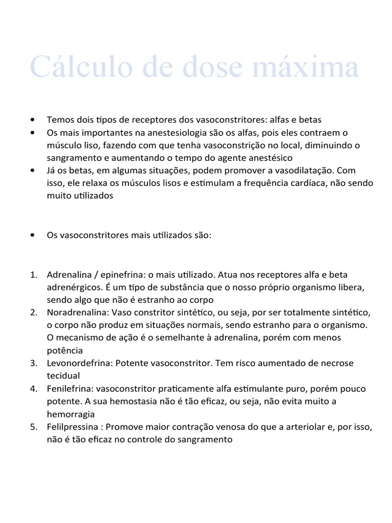 Cálculo de dose | PDF | Especialidades médicas | Medicina Clínica