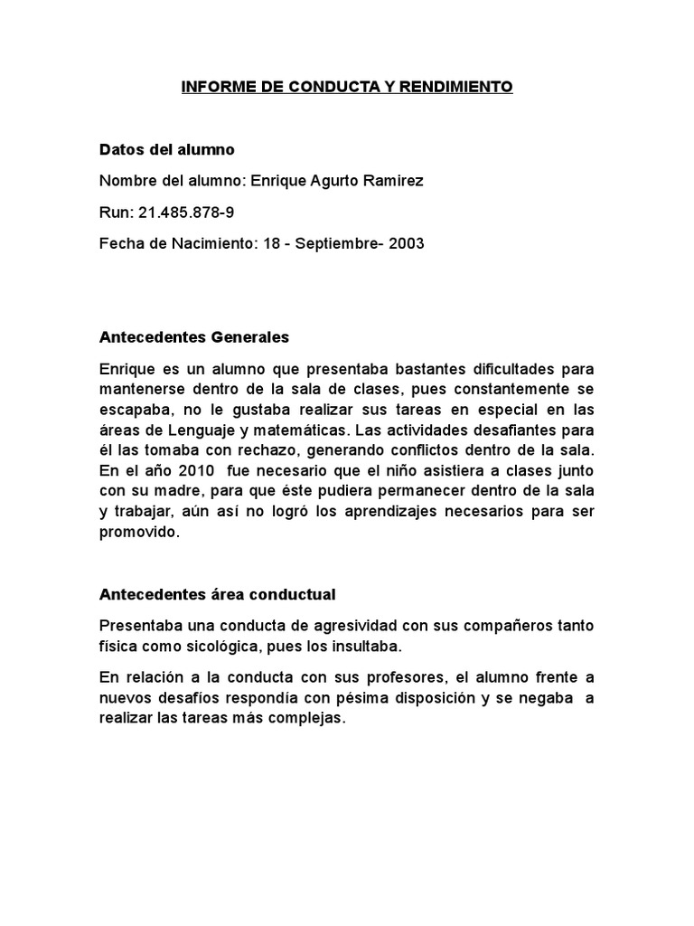 Resultado de imagen para ejemplo de informe escolar