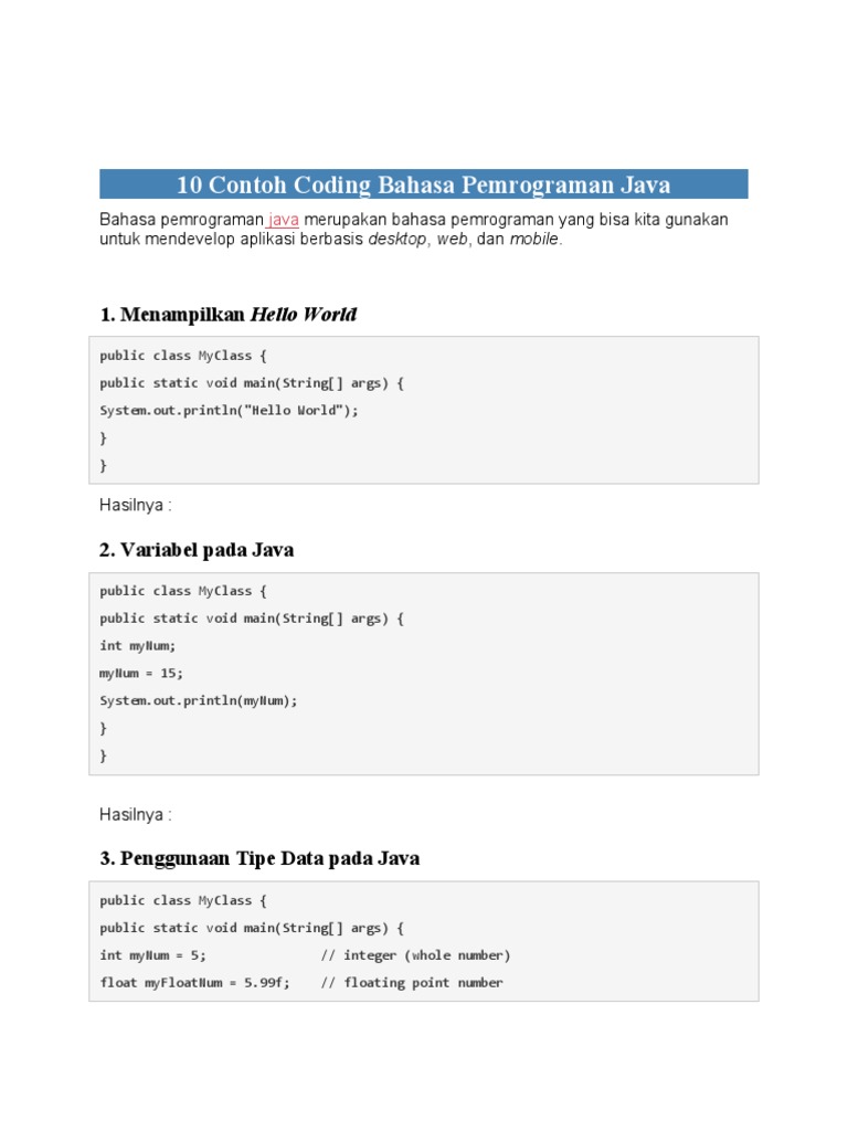 10 Contoh Coding Bahasa Pemrograman Java | PDF | Php | Namespace