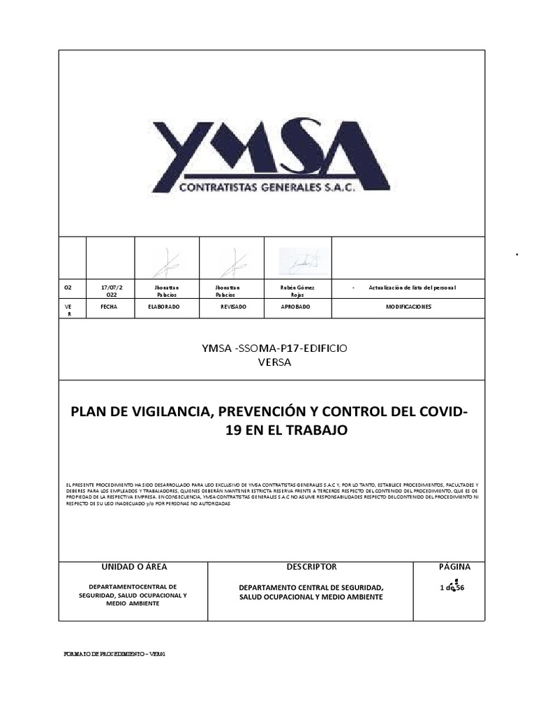 Ymsa ssoma p17 talara plan de vigilancia prevencion y control del