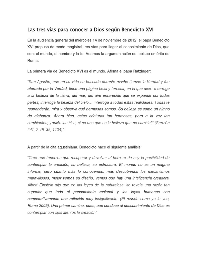Tres vías para conocer a Dios | PDF | Fe | Papa Benedicto Xvi