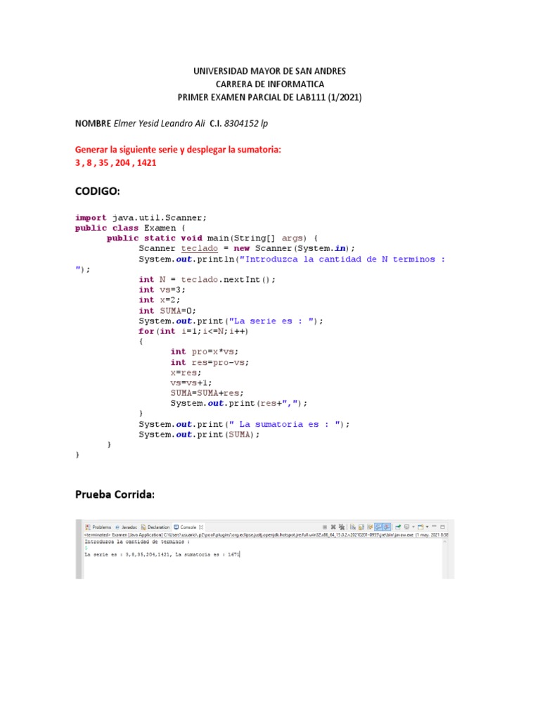 Generación de Serie y Sumatoria en Java | PDF