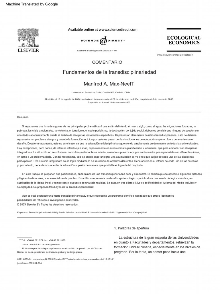 Max Neef 2005 Foundations of Transdisciplinarity | PDF | Realidad ...