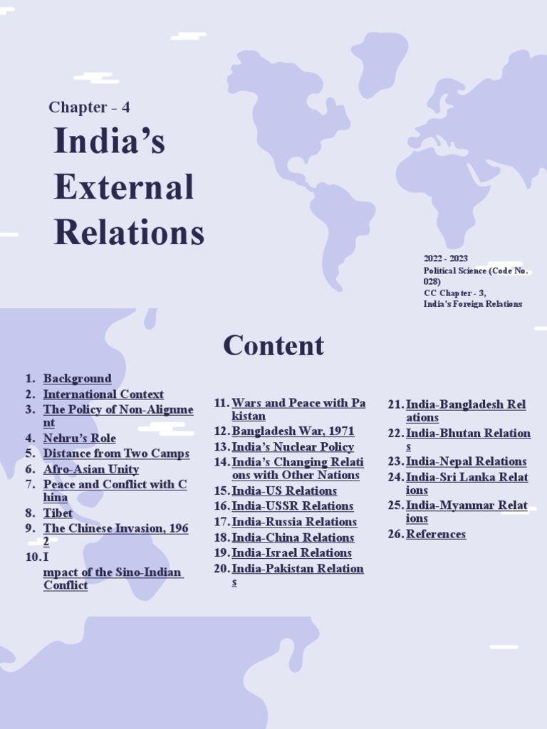 Class 12 Notes on India's External Relations | PDF | India–Pakistan ...