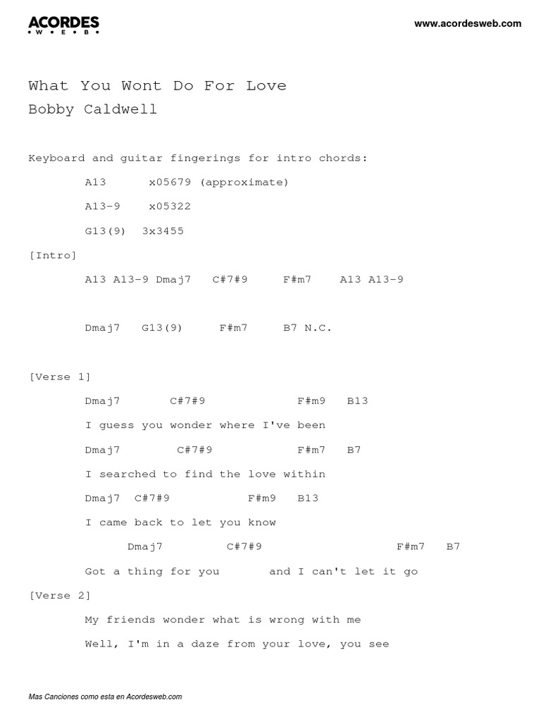 What You Wont Do For Love Bobby Caldwell PDF Song Structure Elements Of Music