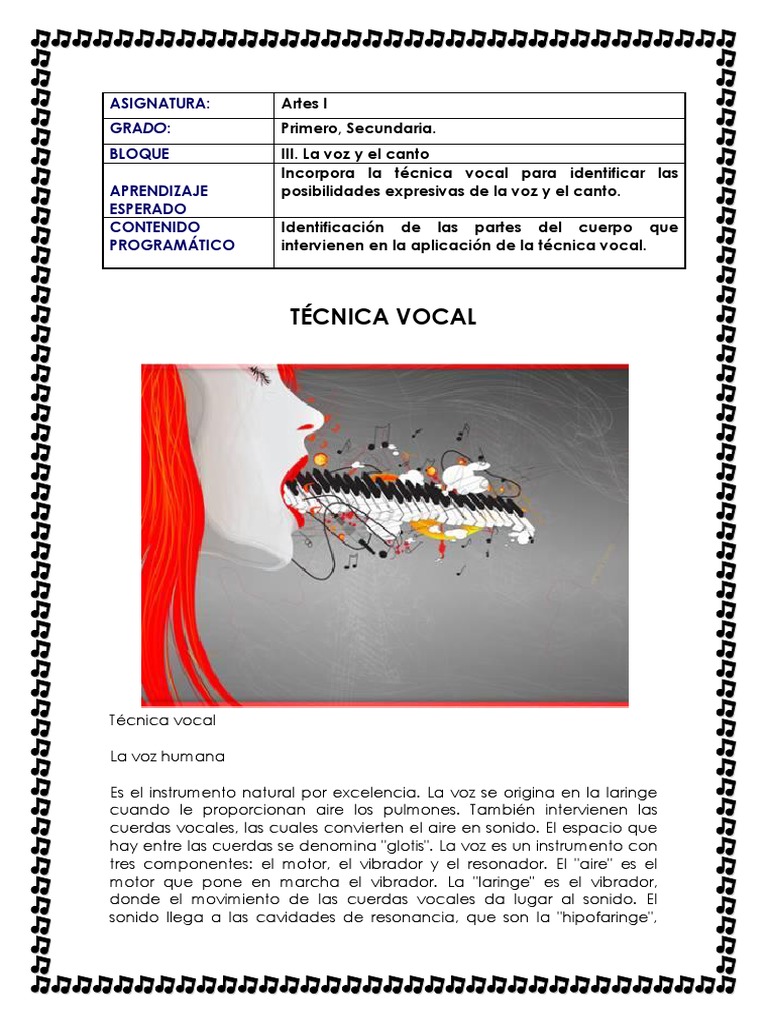 Primero, Secundaria. III. La Voz y El Canto Incorpora La Técnica Vocal ...