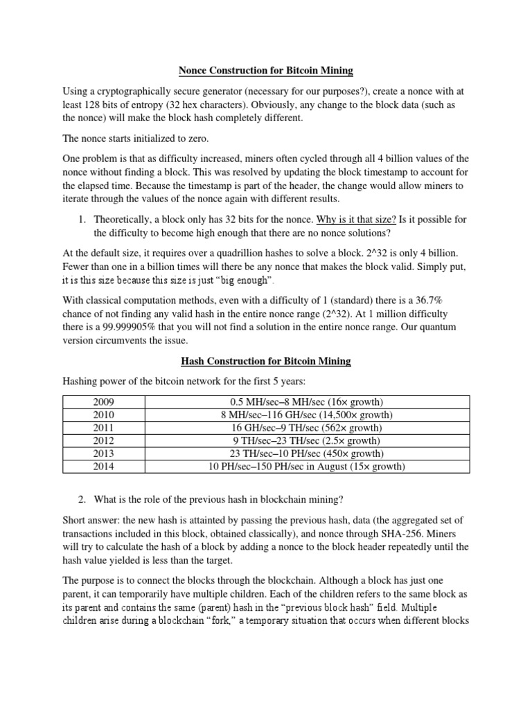 Nonce and Previous Hash Construction For Bitcoin Mining | PDF | Information  Age | Applied Mathematics