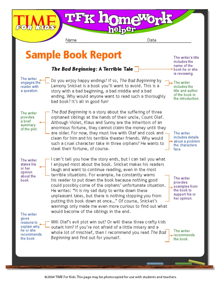 Sample Book Report: The Bad Beginning: A Terrible Tale | PDF | Lemony ...