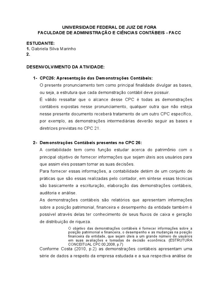 CPC 26: Estrutura das Demonstrações Contábeis | PDF | Contabilidade ...