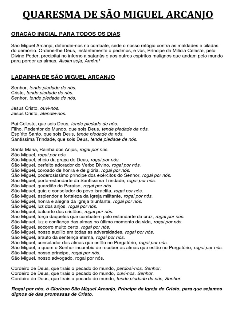 Quaresma de Sao Miguel Arcanjo PDF Miguel (Arcanjo) Anjo