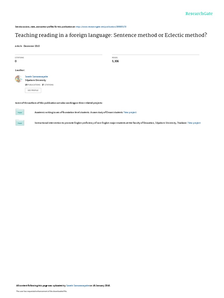 Teaching Reading in A Foreign Language Sentence Method or Eclectic