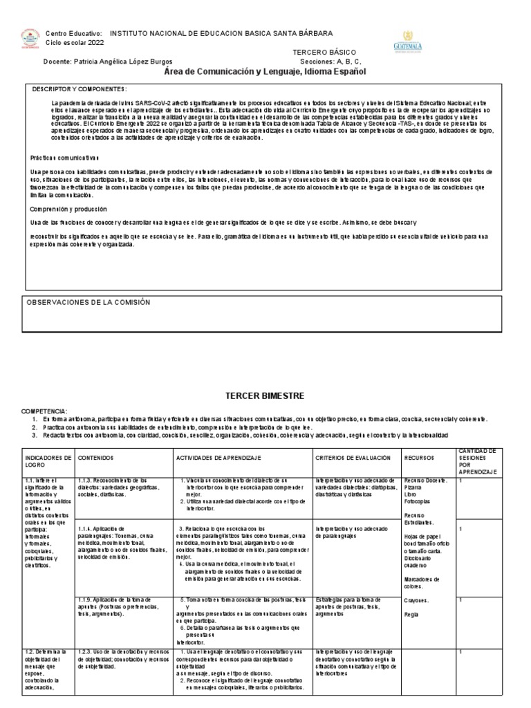 Tercero Tercer Bimestre Planificacion | PDF | Plan de estudios ...