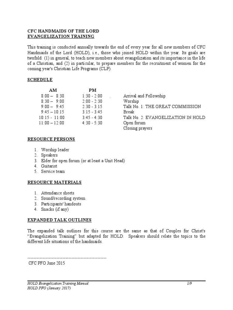 CFC HOLD Evangelization Training Overview | PDF | Jesus | Evangelism