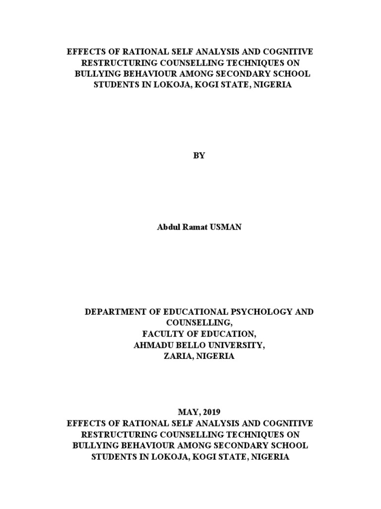 Effects of Rational Self Analysis and Cognitive PDF Bullying