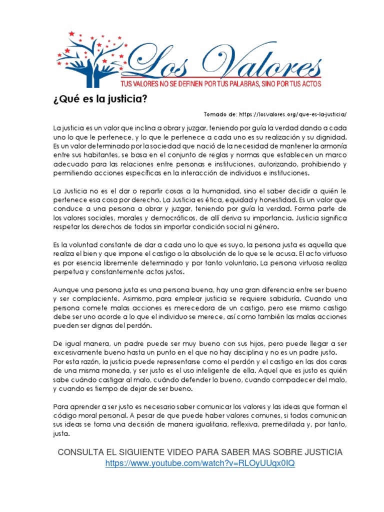 Valor y Concepto de Justicia para Niños | PDF | Justicia | Crimen y ...