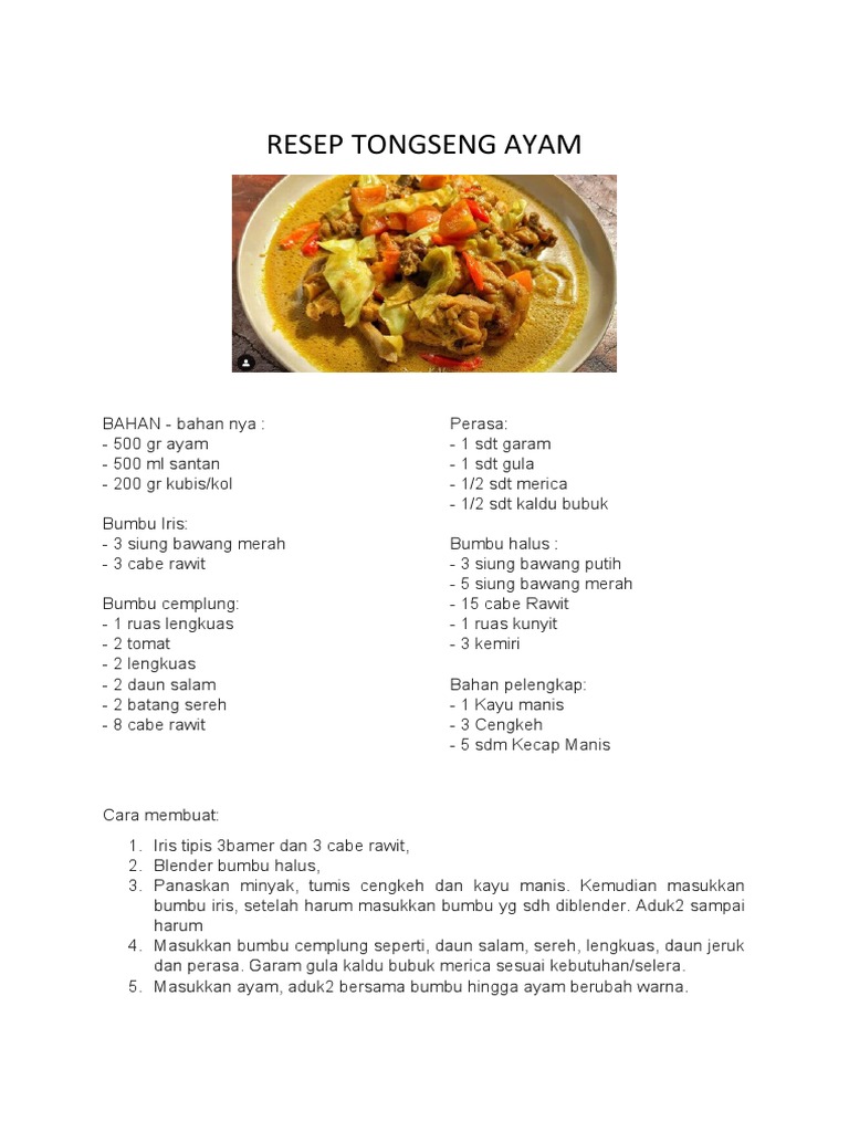 Resep Tongseng Ayam | PDF