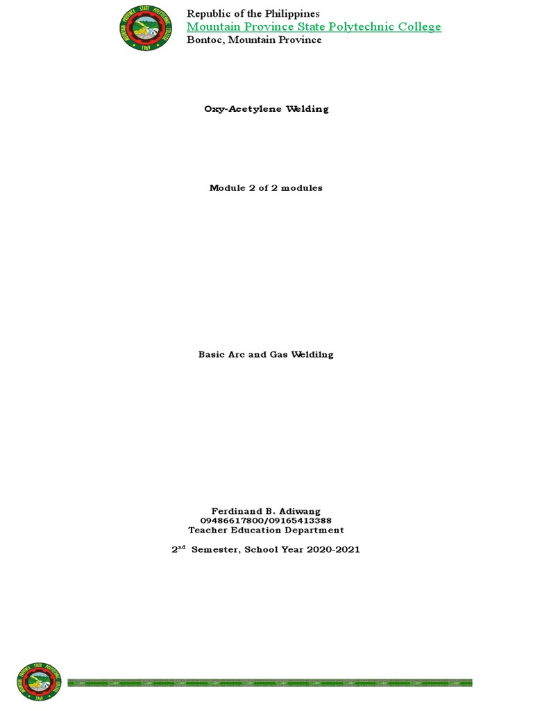 Module 2 of 2 Basic Arc and Gas Welding PDF Welding Construction