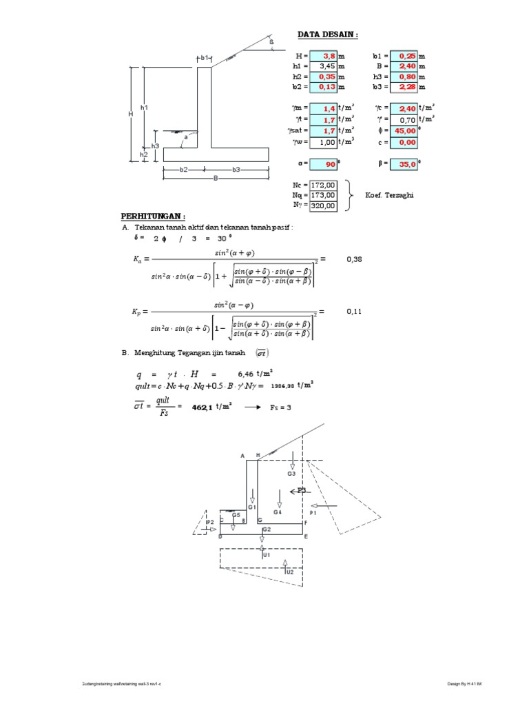 Data Desain Retaining Wall Menghitung Beban dan Tegangan | PDF