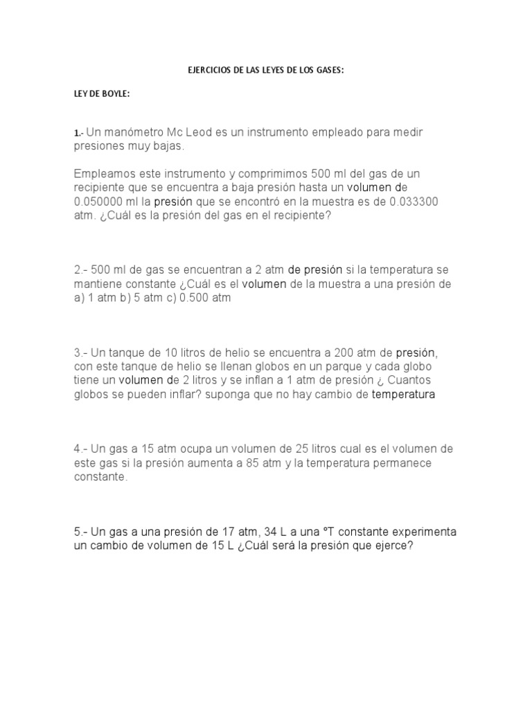 Problemas de Leyes de Gases y Soluciones | PDF | Gases | Oxígeno