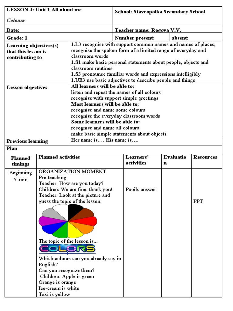 4 Colours | PDF | Teachers | Communication