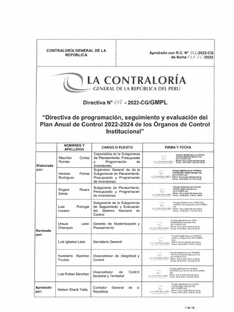 Anexo de Directiva de Plan Anual de Control 2020-2022 | PDF