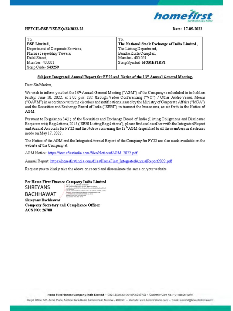 Home First Finance FY22 Annual Report | PDF | Financial Statement ...