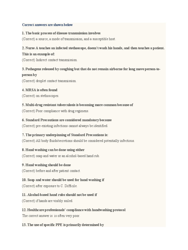 Infection Control Training Answer Key PDF Infection Hepatitis B