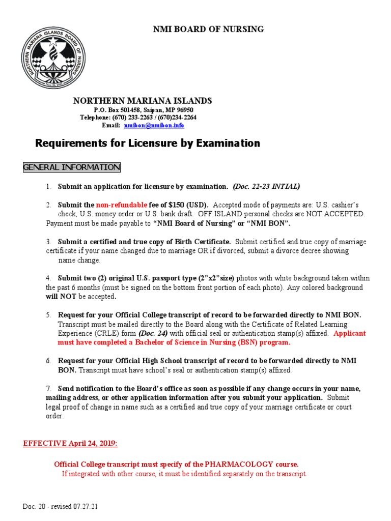 Licensure Requirements and Examination Procedures for Nurses Seeking Licensure in the Northern