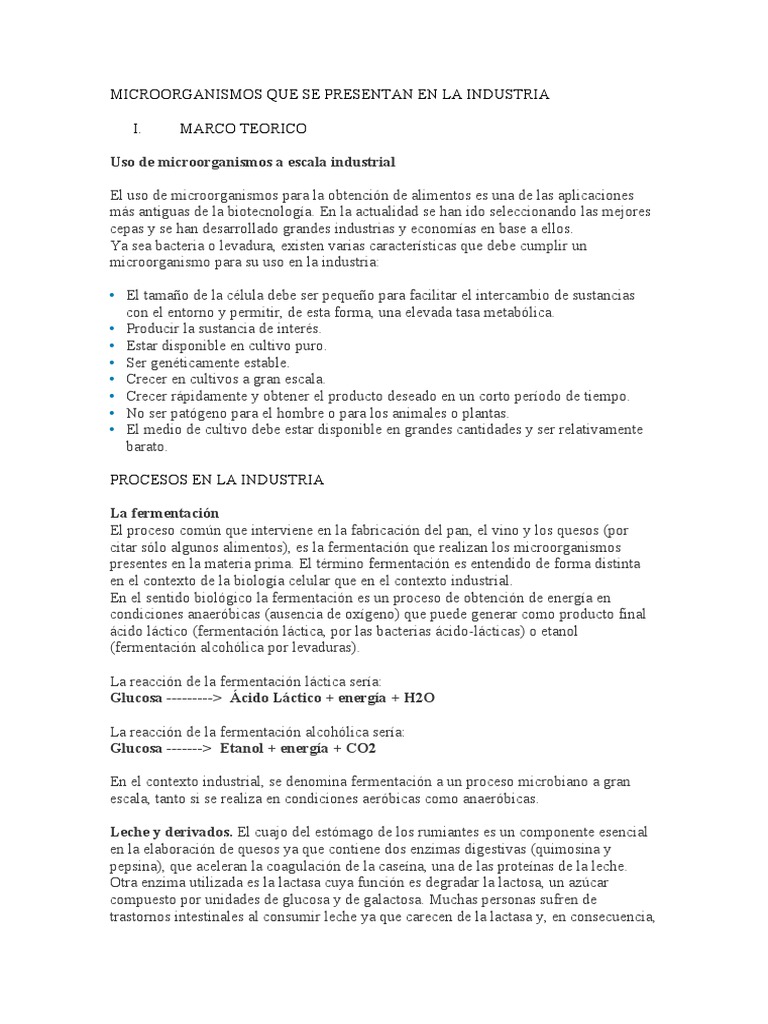 Microorganismos en la Industria Alimentaria | PDF | Fermentación | Yogur