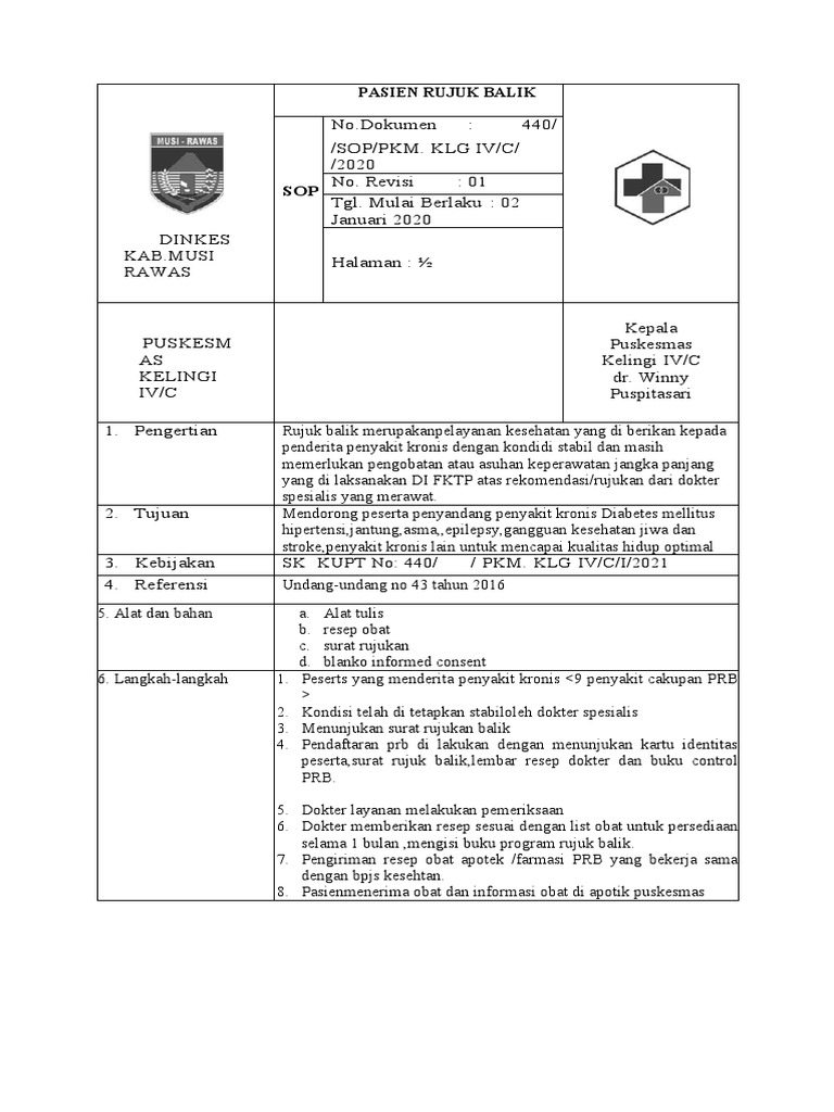 SOP Rujuk Balik Pasien Penyakit Kronis | PDF | Sains & Matematika