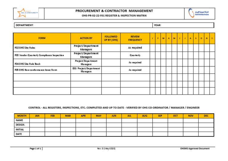 F01 REGISTER and INSPECTION MATRIX PDF